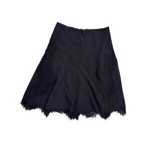 Tahari Black A-Line Skirt Zig Zag Stitch Eyelash Lace Hem Size 4 NWT $128